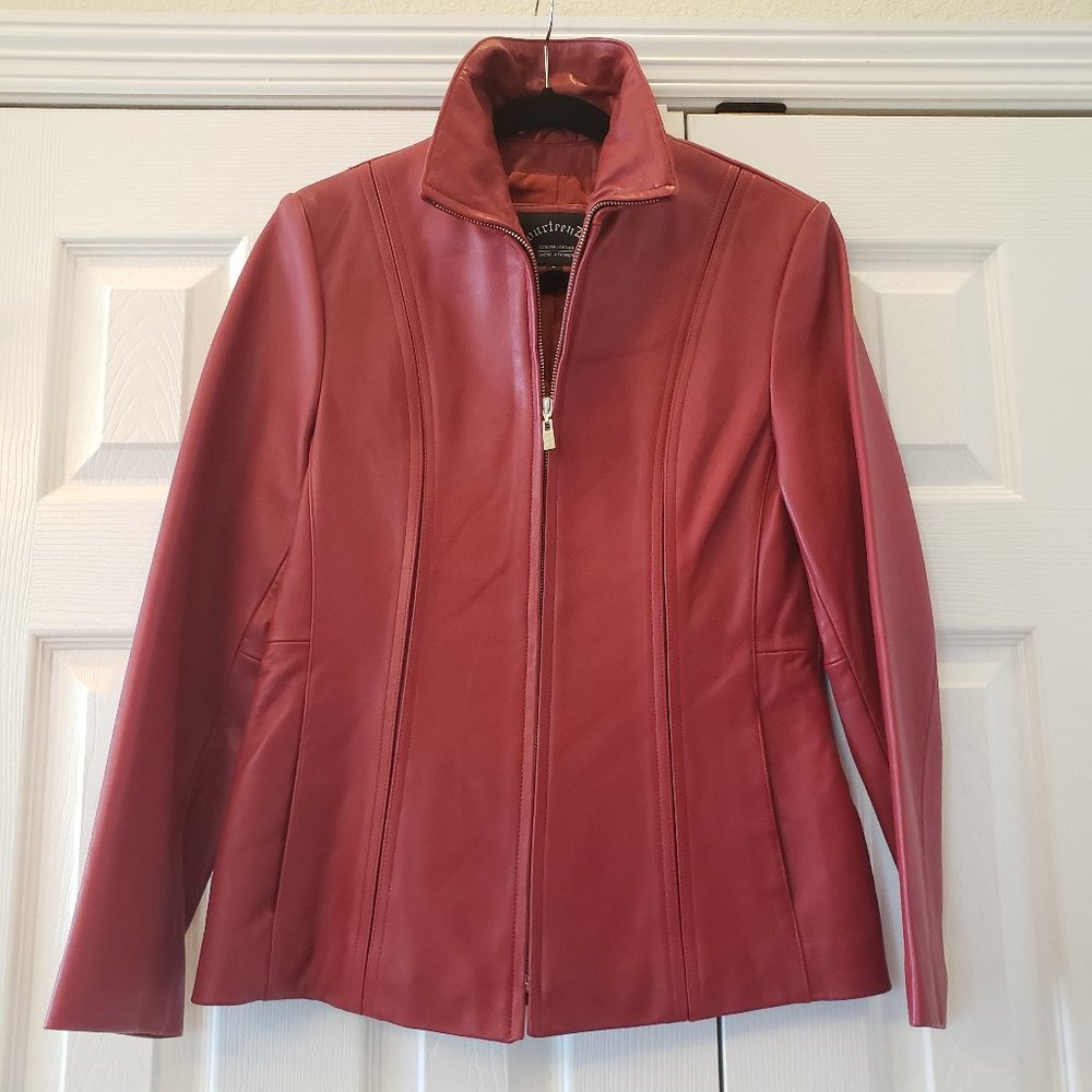 Genuine leather jacket with zipper - Red - Size S